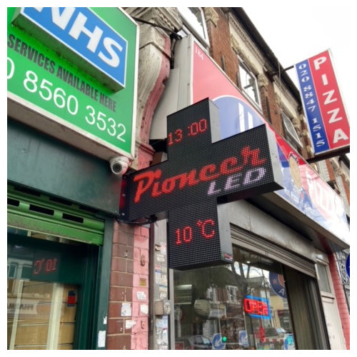 LED Pharmacy Cross Double Sided 100x100cm